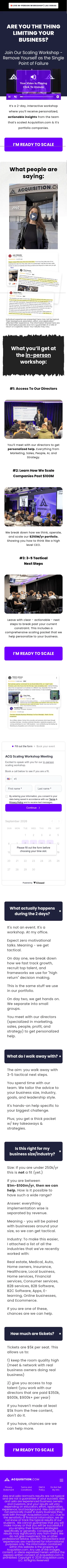 acquisition.com/workshop-km on mobile, full screenshot