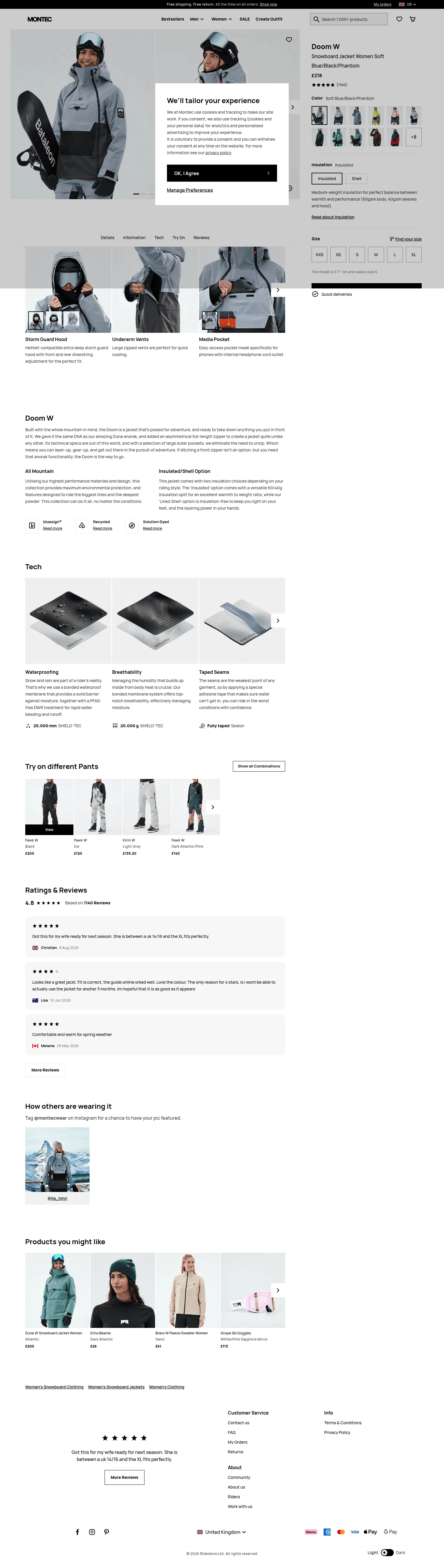 montecwear.com/uk/doom-w-snowboard-jacket-women-soft-blue-black-phantom on desktop, full screenshot