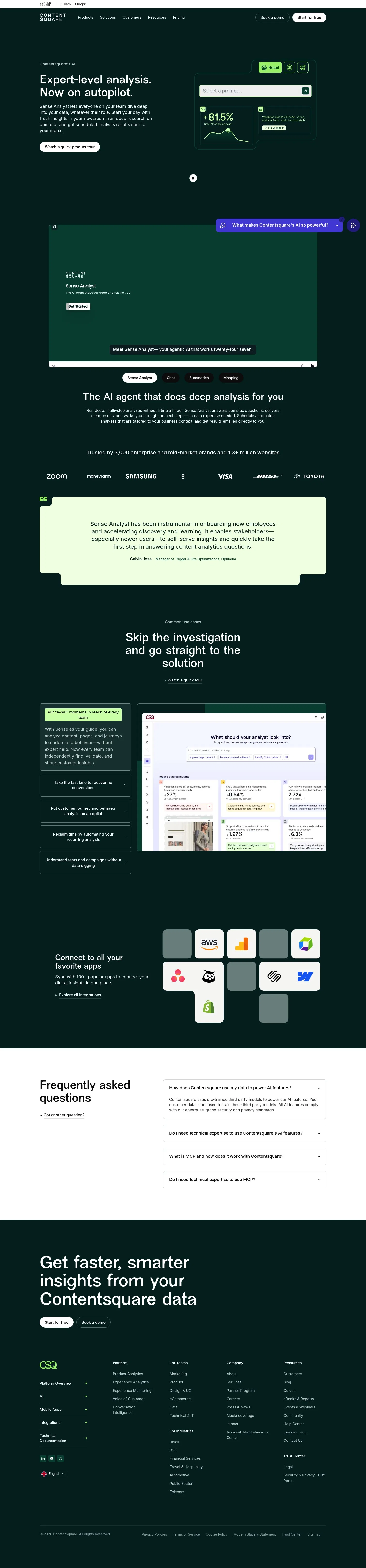 contentsquare.com/platform/capabilities/ai on desktop, full screenshot