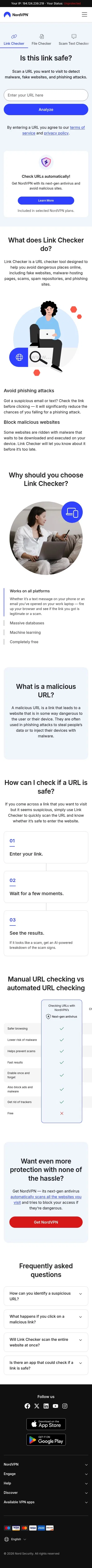 nordvpn.com/link-checker on mobile, full screenshot