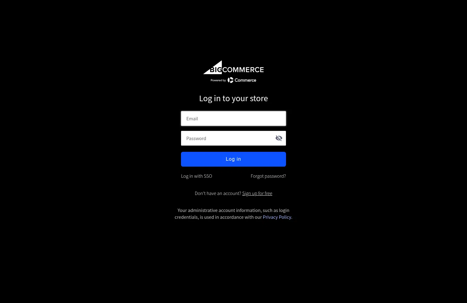 login.bigcommerce.com on desktop, full screenshot