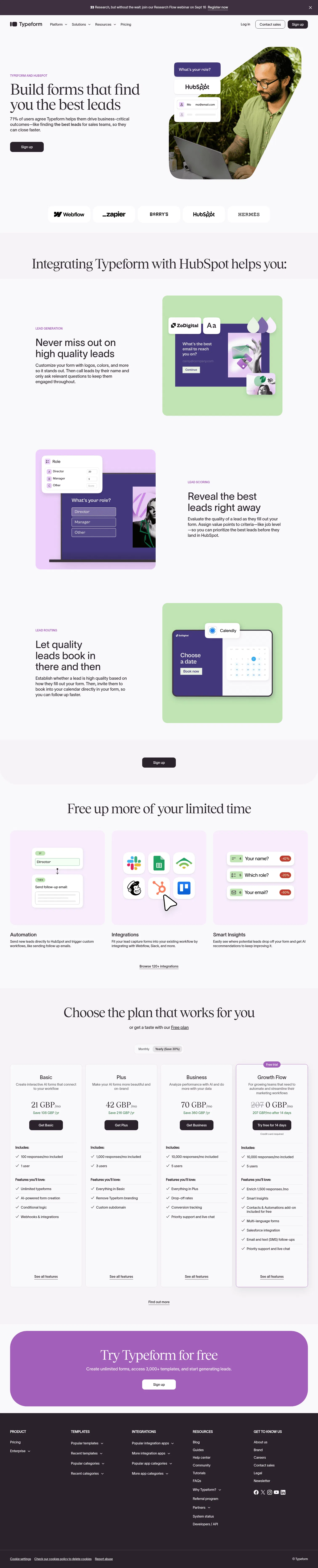 typeform.com/hubspot-integration on desktop, full screenshot