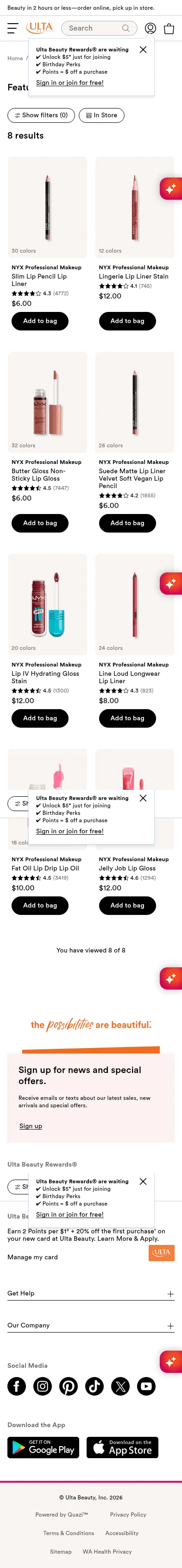 ulta.com/featured/nyx_dmi_gloss_liner on mobile, full screenshot