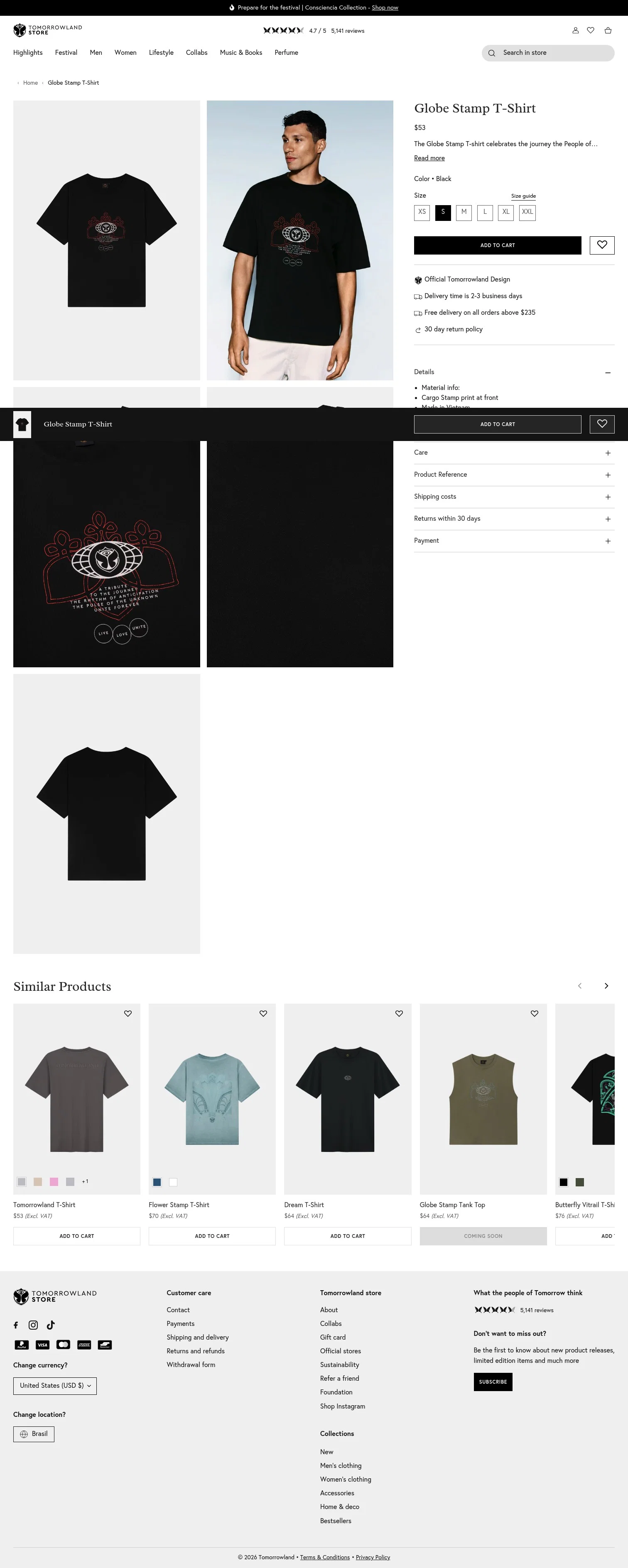 store.tomorrowland.com/products/globe-stamp-t-shirt-men-black on desktop