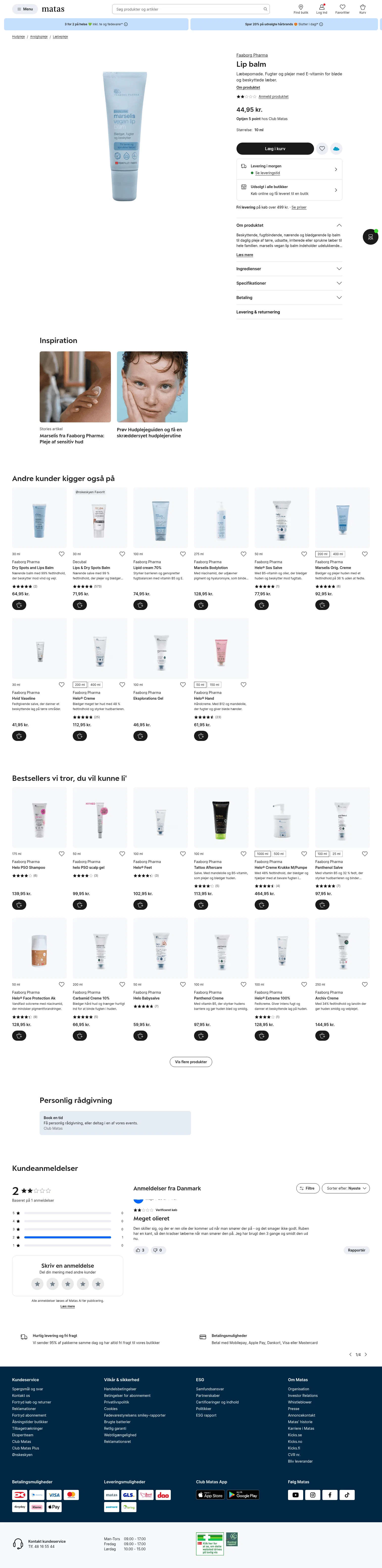 matas.dk/faaborg-pharma-lip-balm-10-ml on desktop, full screenshot