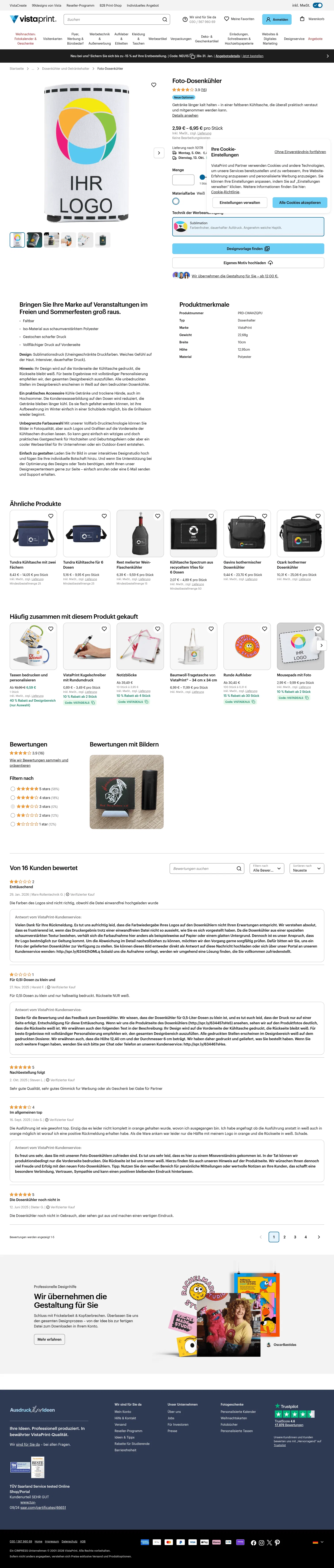 vistaprint.de/werbeartikel/trinkgefaesse/dosenkuehler-und-getraenkehalter/dosenkuehler on desktop, full screenshot