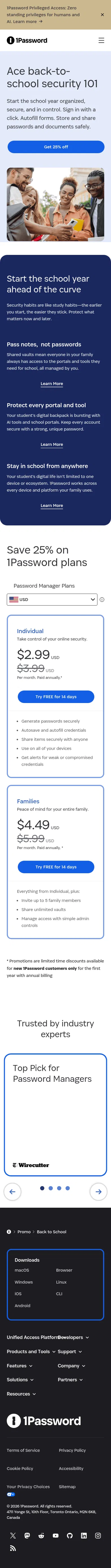1password.com/promo/password-manager-for-students on mobile, full screenshot
