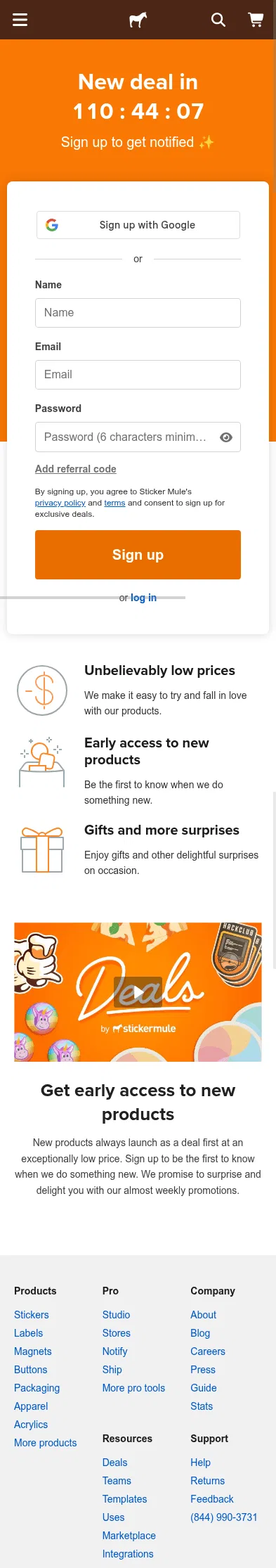 stickermule.com/deals/8d715333 on mobile, full screenshot