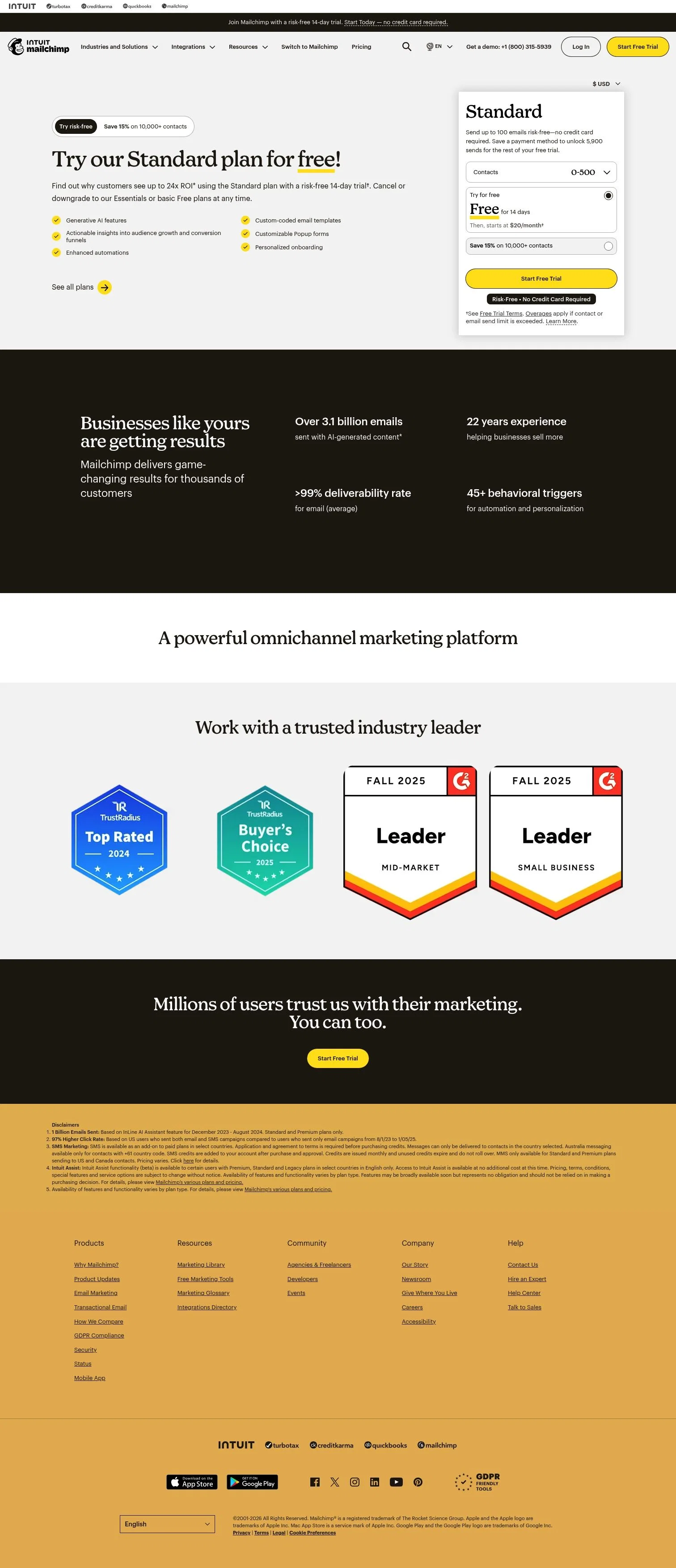 Mailchimp landing page