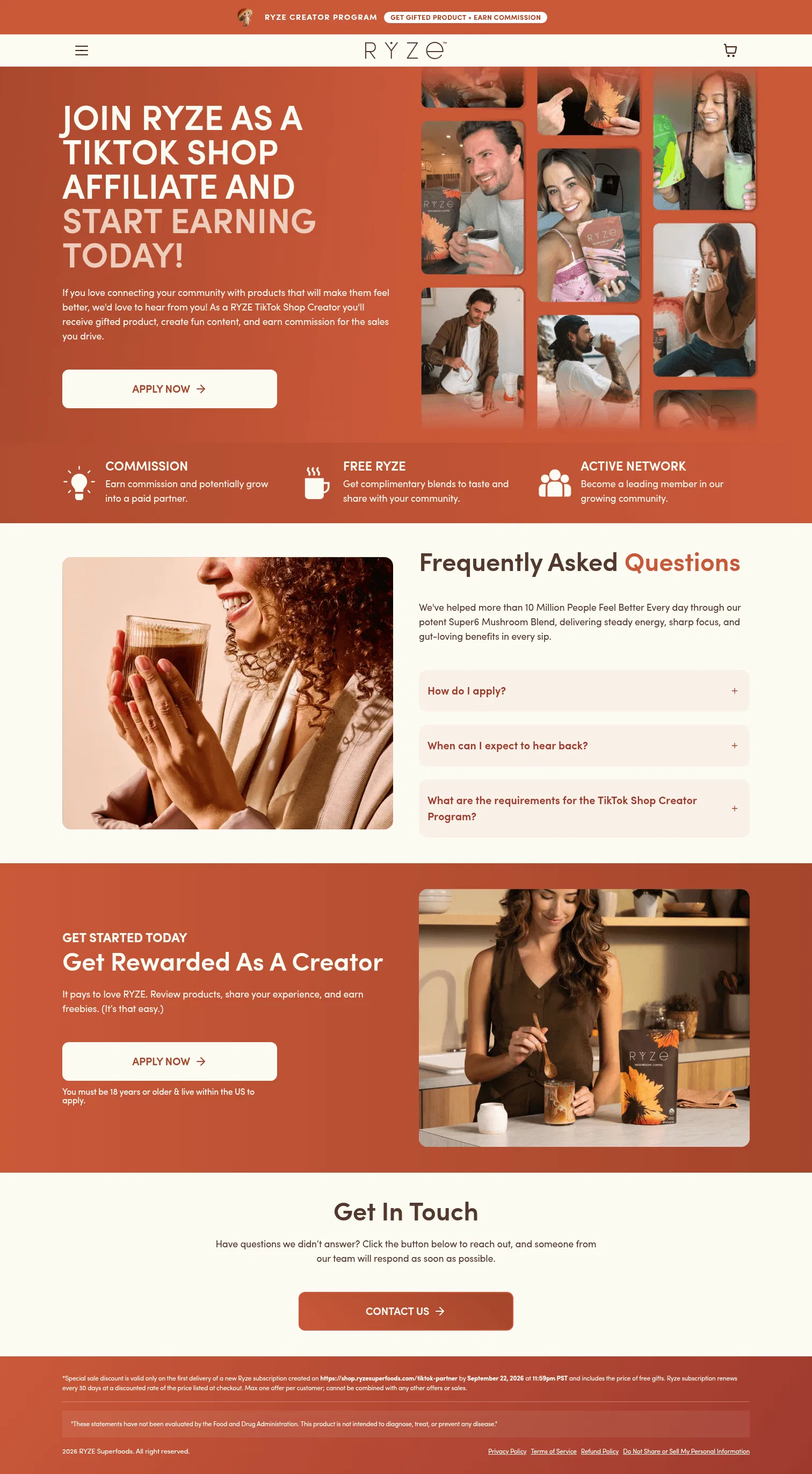 shop.ryzesuperfoods.com/tiktok-partner on desktop, full screenshot
