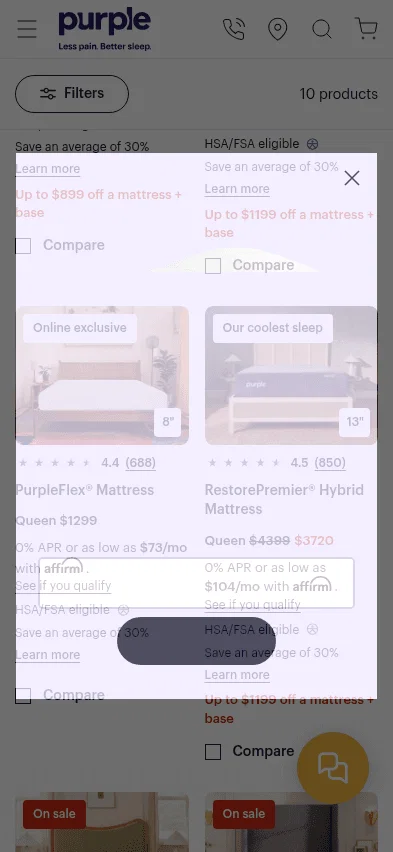 purple.com/mattresses/gel-flex-grid-mattresses on mobile