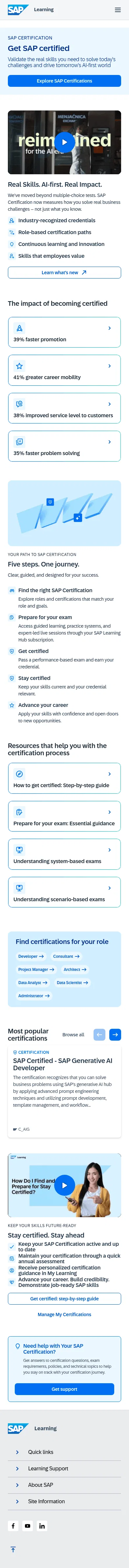 learning.sap.com/get-certified/reimagining-certification on mobile, full screenshot