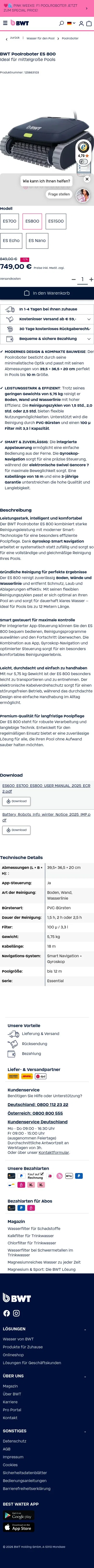 bwt.com/de-de/shop/BWT-Poolroboter-ES-800/125663103 on mobile, full screenshot
