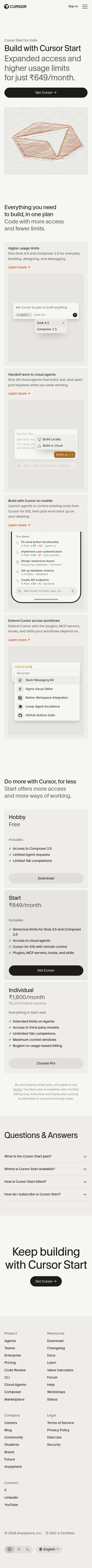 cursor.com/start on mobile