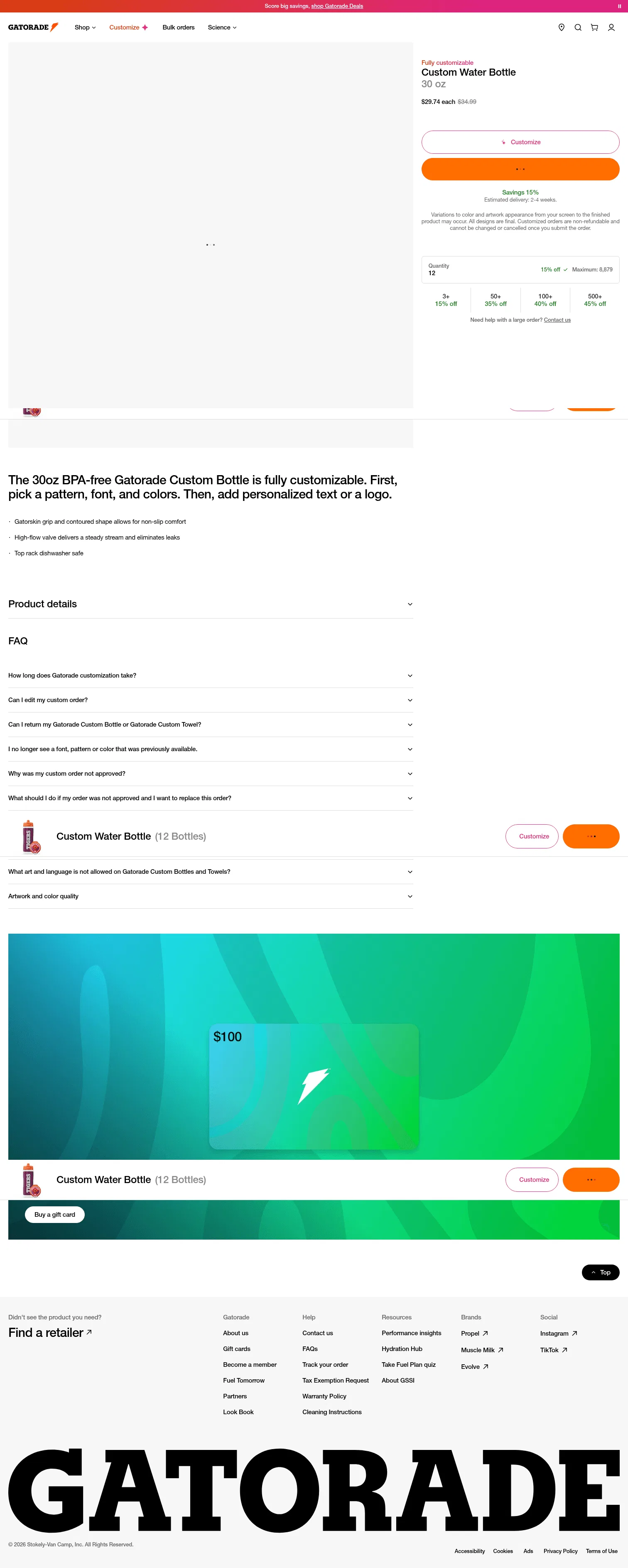 gatorade.com/bulk-orders/fully-customizable/customizable-00052000055436 on desktop, full screenshot