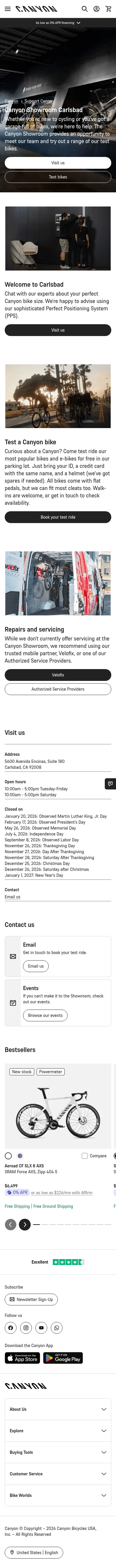 canyon.com/en-us/customer-service/meet-us/canyon-home.html on mobile, full screenshot