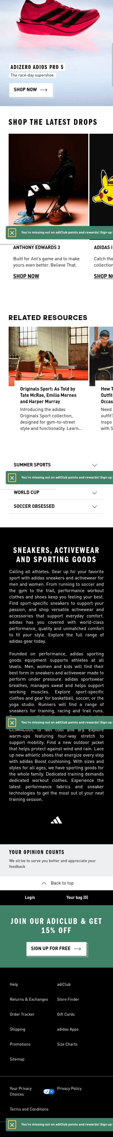 adidas.com on mobile
