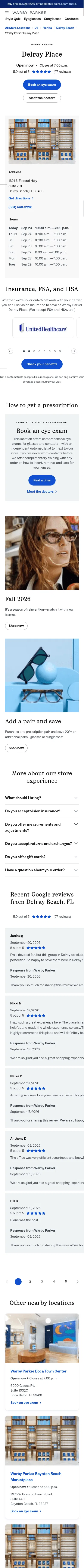 stores.warbyparker.com/fl/delray-beach/1821-s-federal-hwy on mobile, full screenshot