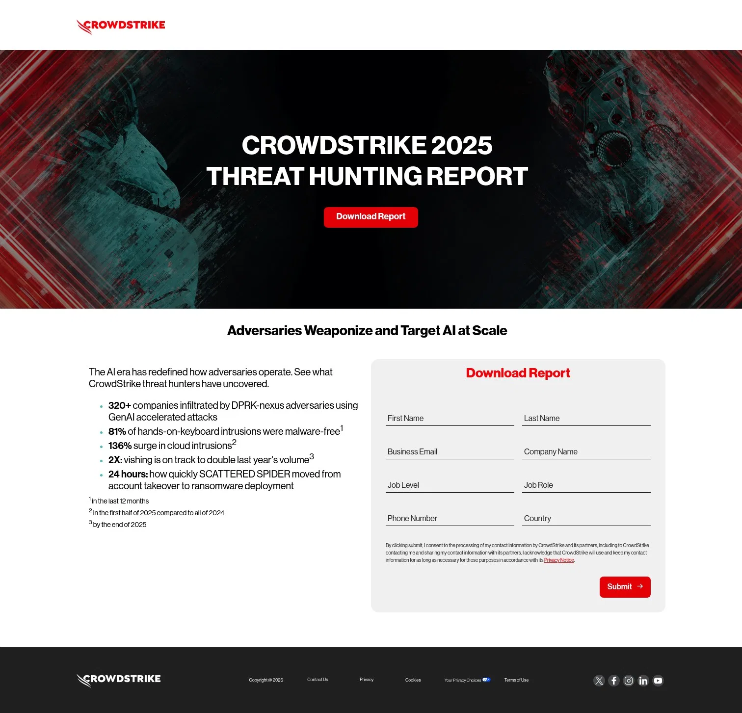 go.crowdstrike.com/2025-threat-hunting-report.html on desktop, full screenshot