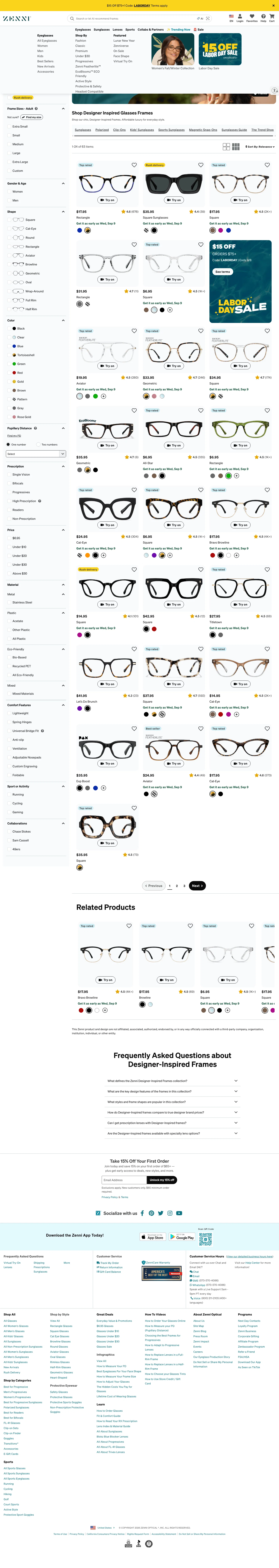 zennioptical.com/b/eyewear/designer-inspired-frames on desktop