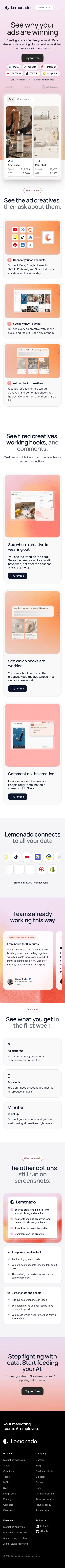 lemonado.io/lp/creative on mobile, full screenshot