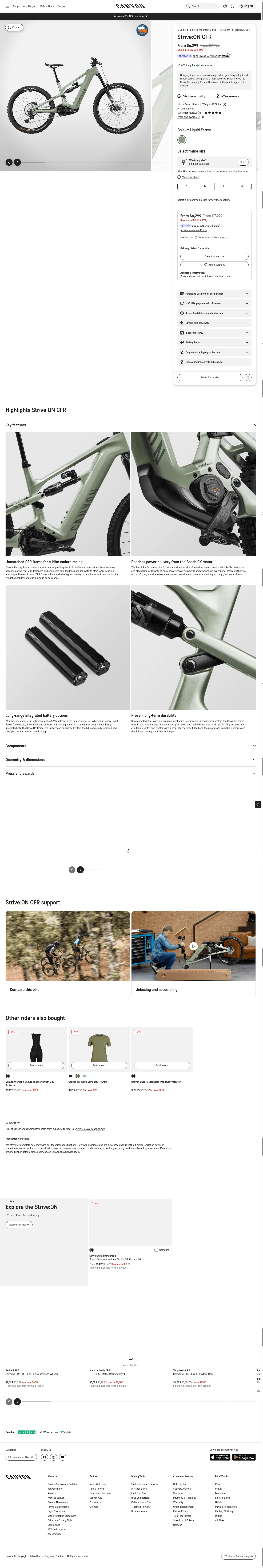 canyon.com/en-us/electric-bikes/electric-mountain-bikes/mountain-ebikes-striveon/cfr/strive-on-cfr/3429.html on desktop, full screenshot