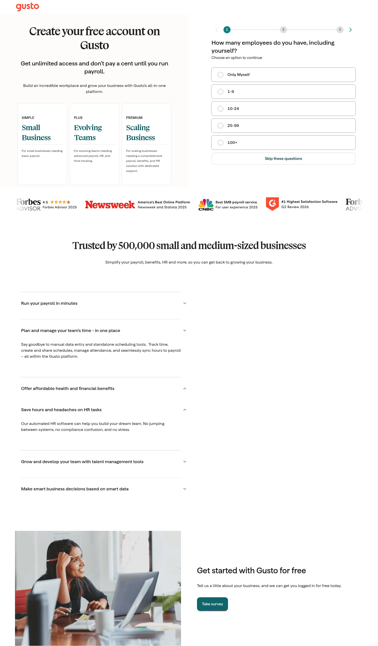 Gusto landing page