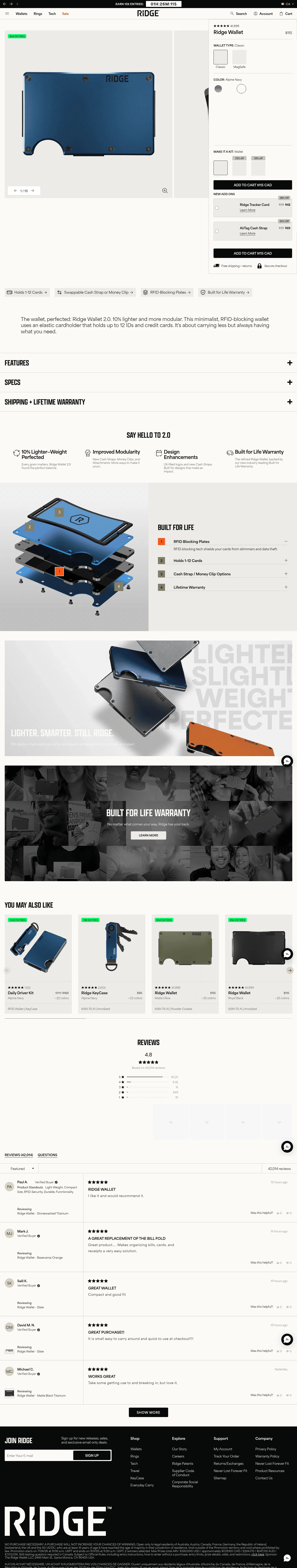 ca.ridge.com/products/aluminum-navy on desktop, full screenshot