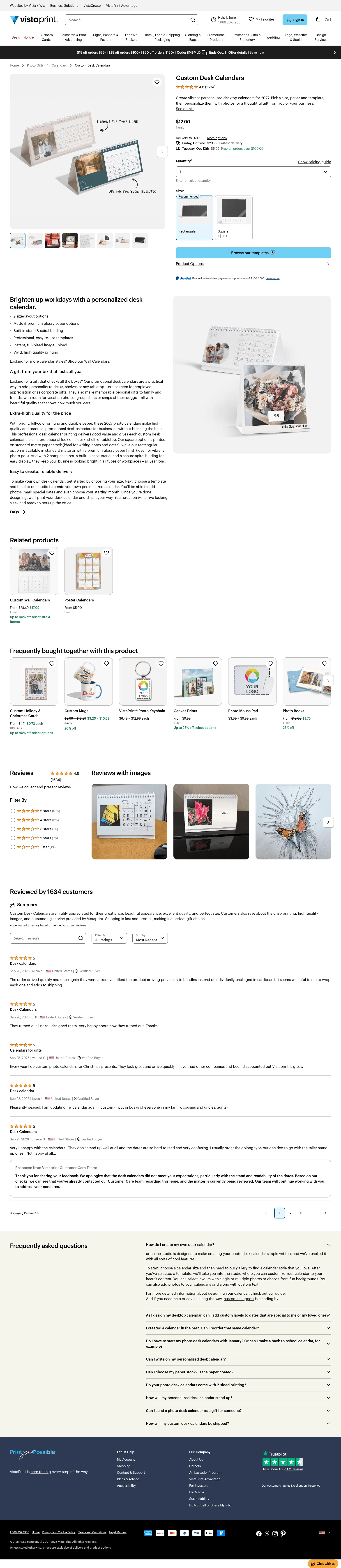 vistaprint.com/photo-gifts/calendars/desk-calendars on desktop, full screenshot
