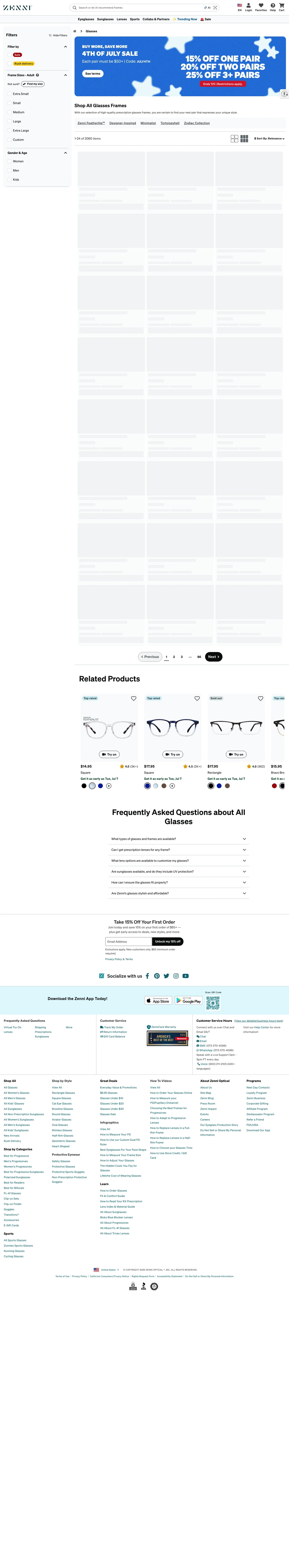 Zenni Optical landing page