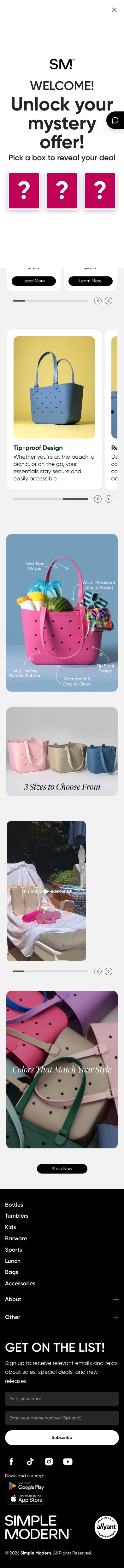 simplemodern.com/pages/getaway-bag on mobile, full screenshot