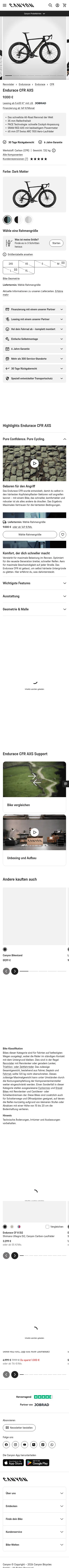 canyon.com/de-de/rennrad/endurance-rennrad/endurace/cfr/endurace-cfr-axs/4435.html on mobile, full screenshot