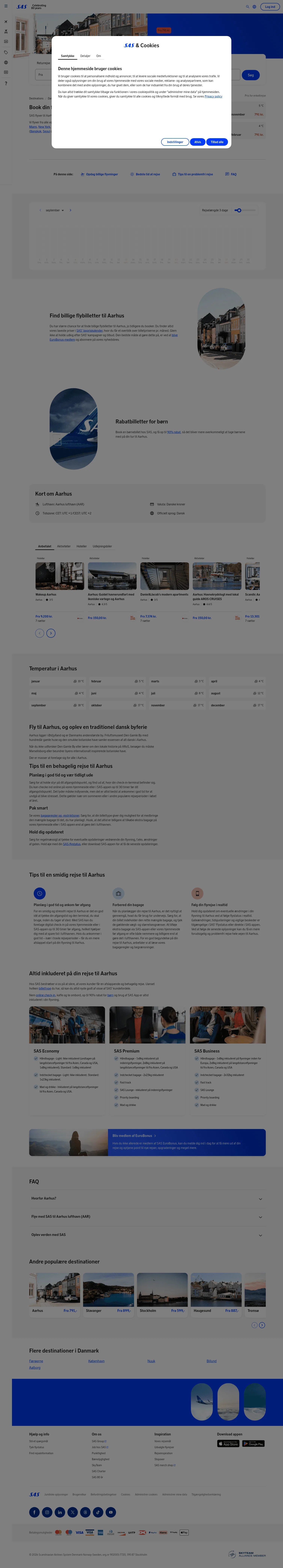 sas.dk/rejsemaal/danmark/aarhus on desktop, full screenshot