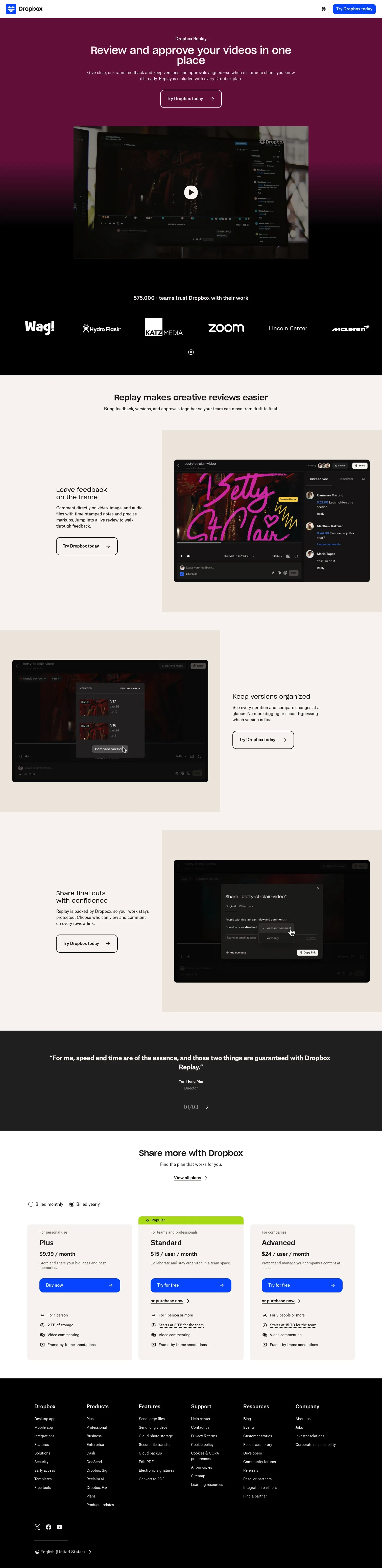 dropbox.com/campaigns/share-more/replay on desktop, full screenshot