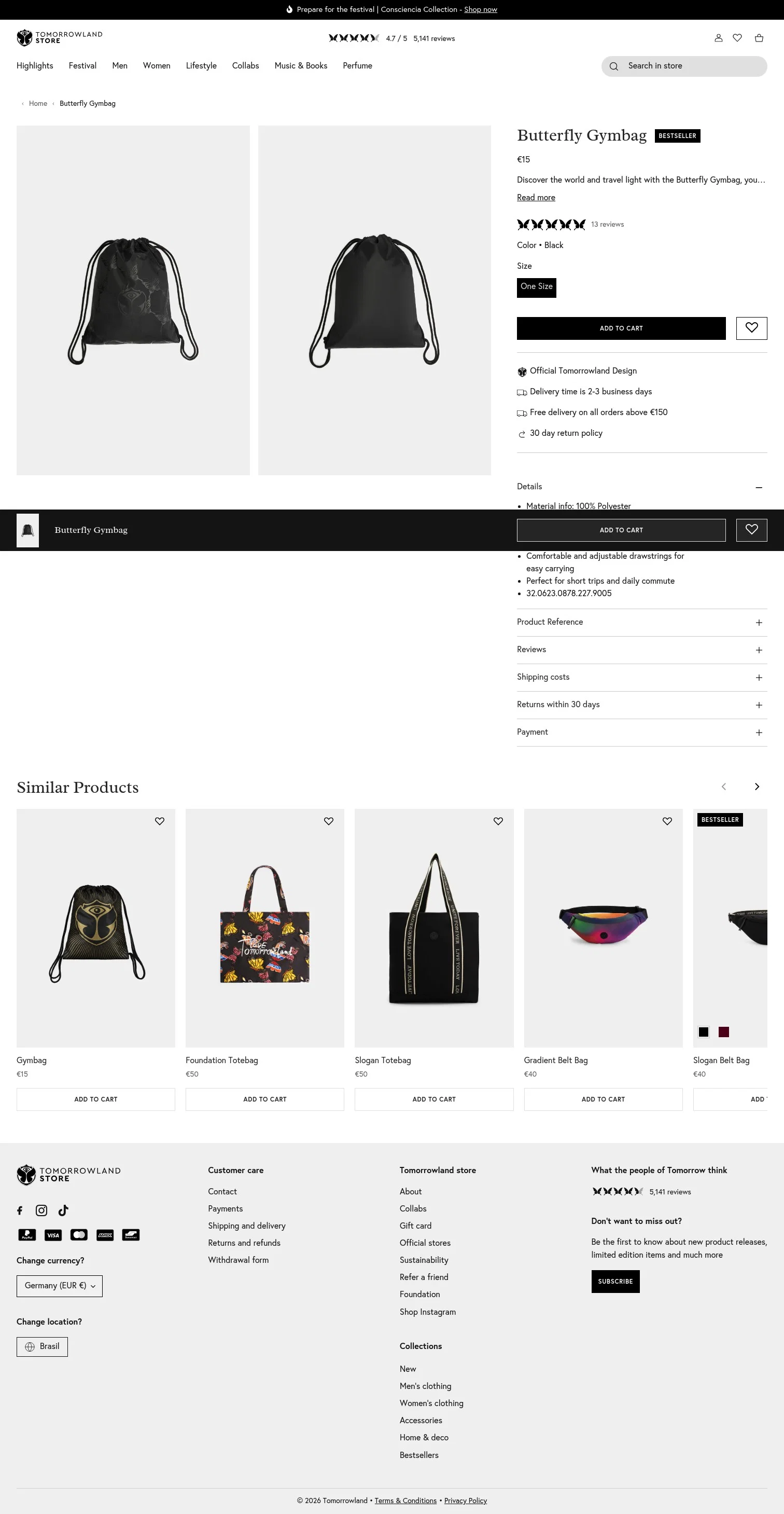 store.tomorrowland.com/products/gymbag-butterfly-black on desktop