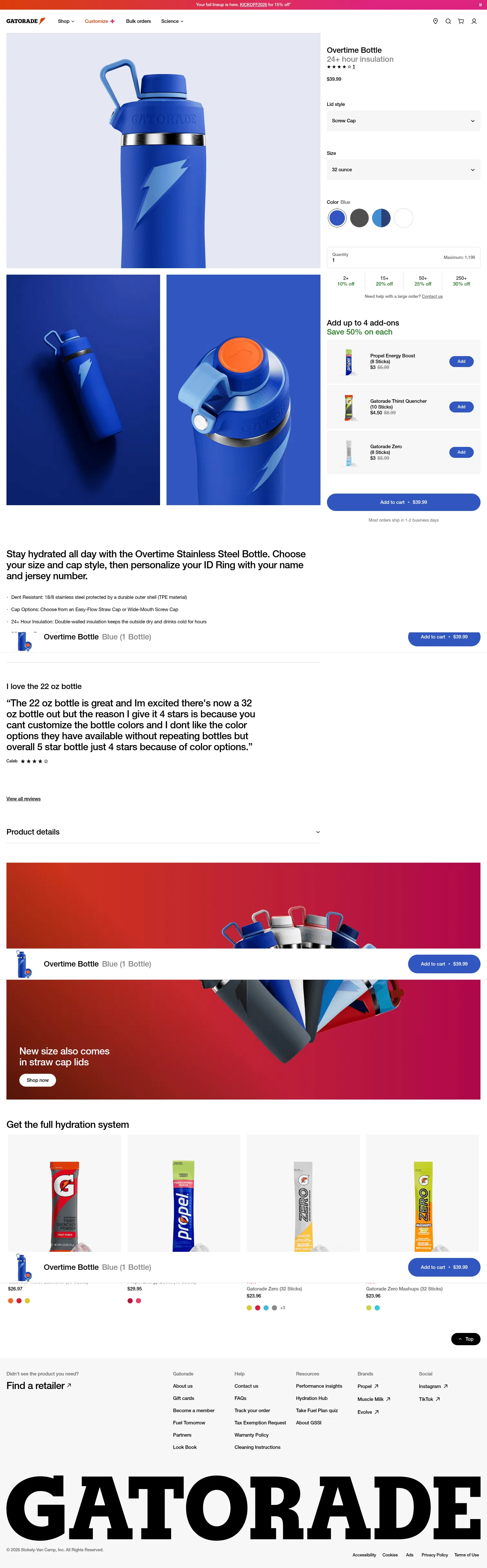 gatorade.com/bottles/overtime-bottle-screw-cap/blue-00052000064148 on desktop, full screenshot