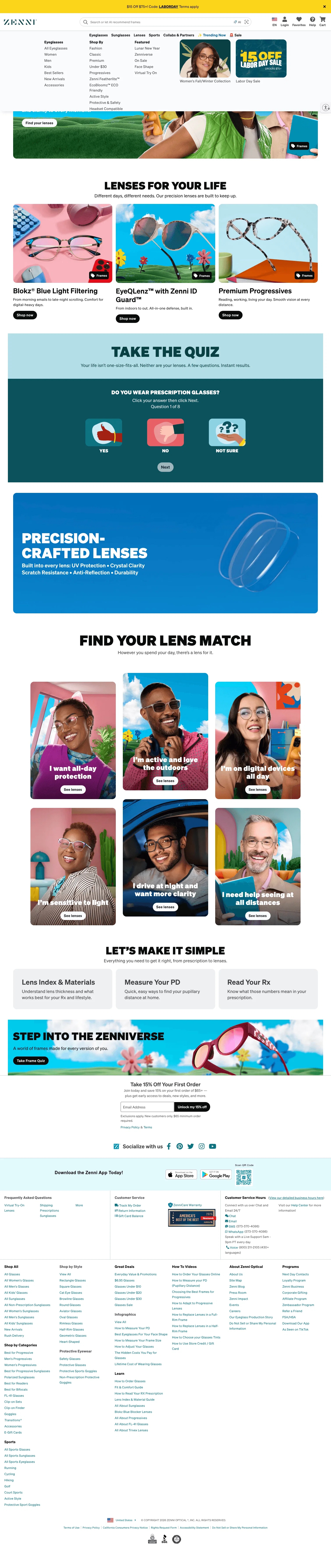 zennioptical.com/glasses-lenses on desktop