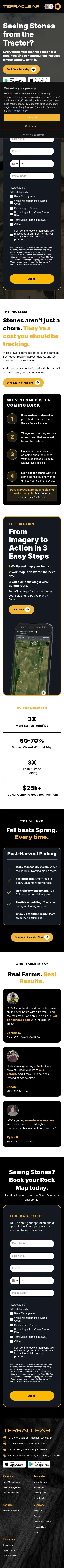 terraclearinc.ca/hitting-rocks-farming on mobile, full screenshot