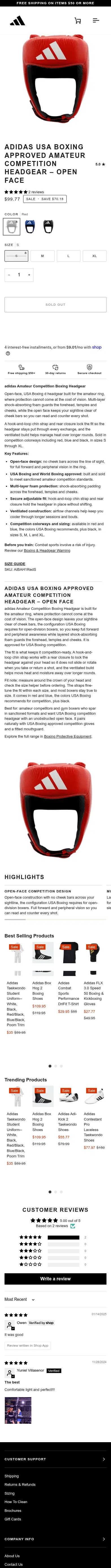us.adidascombatsports.com/products/adidas-amateur-competition-boxing-headgear on mobile, full screenshot