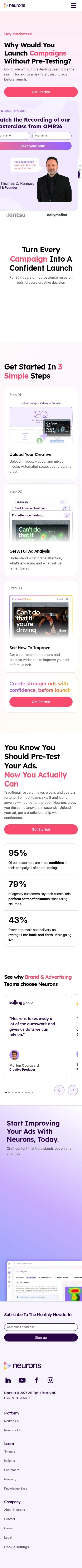 neuronsinc.com/pre-testing on mobile, full screenshot