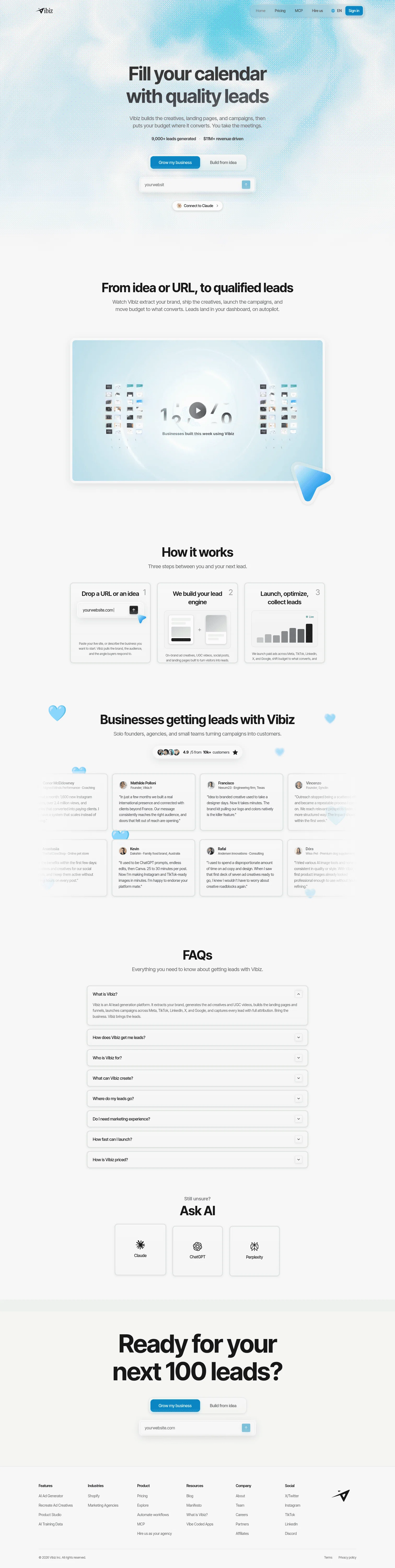 vibiz.ai on desktop