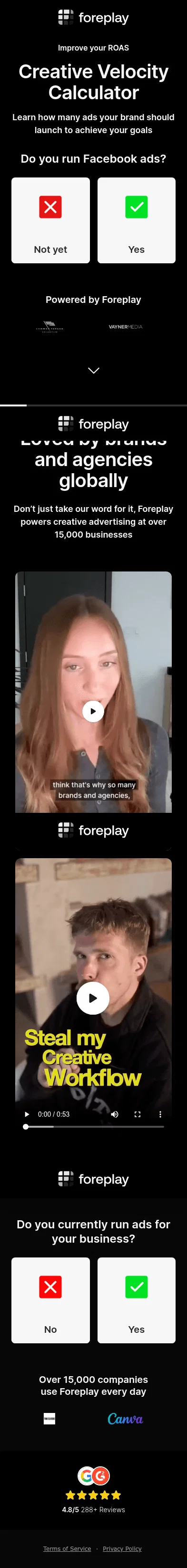 start.foreplay.co/adcreativevelocity on mobile