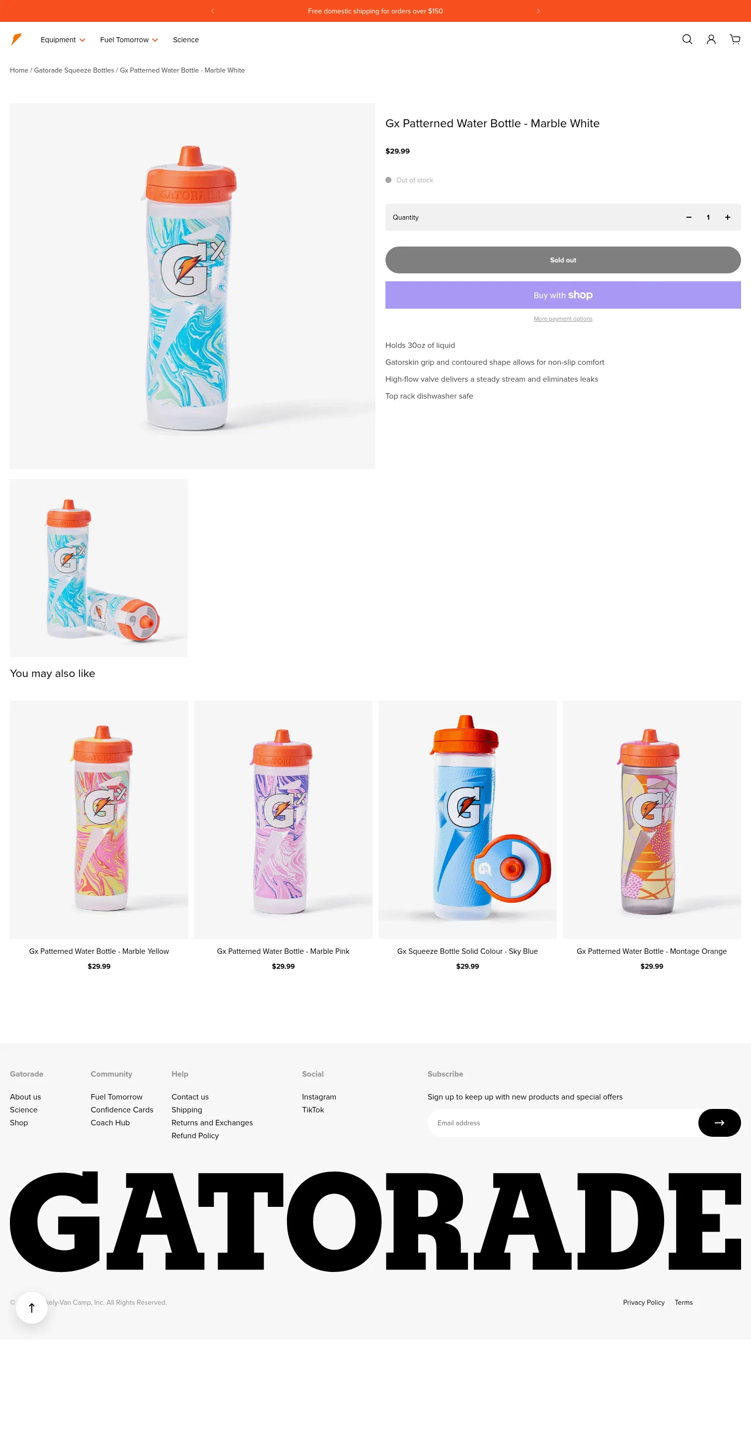 shopgatorade.com.au/products/gx-patterned-water-bottle-marble-white on desktop, full screenshot