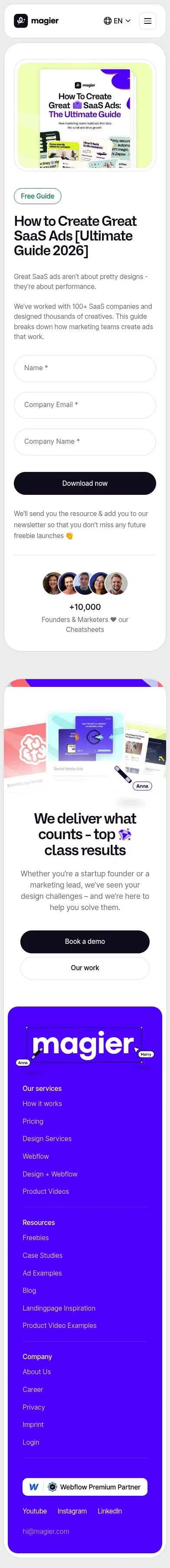 magier.com/resources/ultimate-guide-b2b-saas-ads on mobile, full screenshot