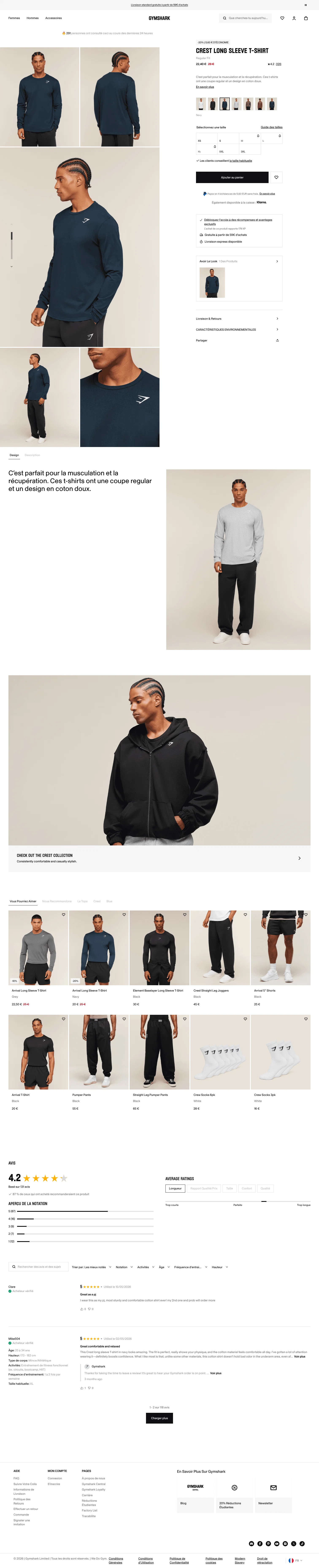 fr.checkout.gymshark.com/products/gymshark-crest-long-sleeve-t-shirt-navy-aw22 on desktop