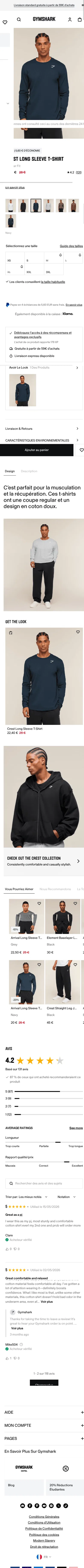 fr.checkout.gymshark.com/products/gymshark-crest-long-sleeve-t-shirt-navy-aw22 on mobile, full screenshot