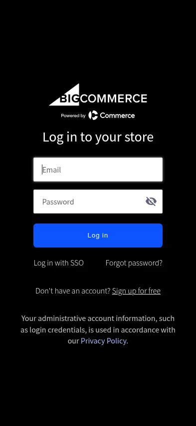 login.bigcommerce.com on mobile