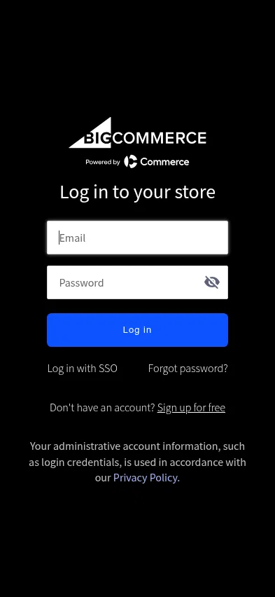login.bigcommerce.com on mobile, full screenshot