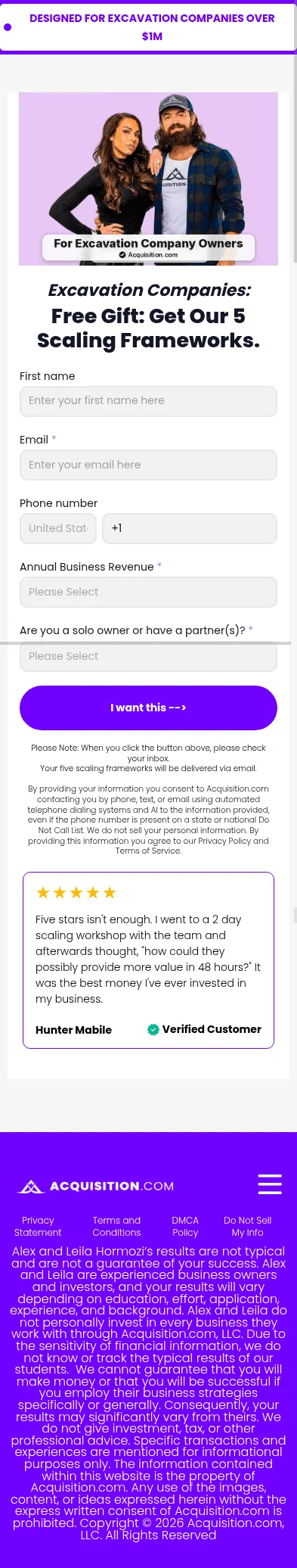 acquisition.com/opt-in-excavation-comp on mobile, full screenshot