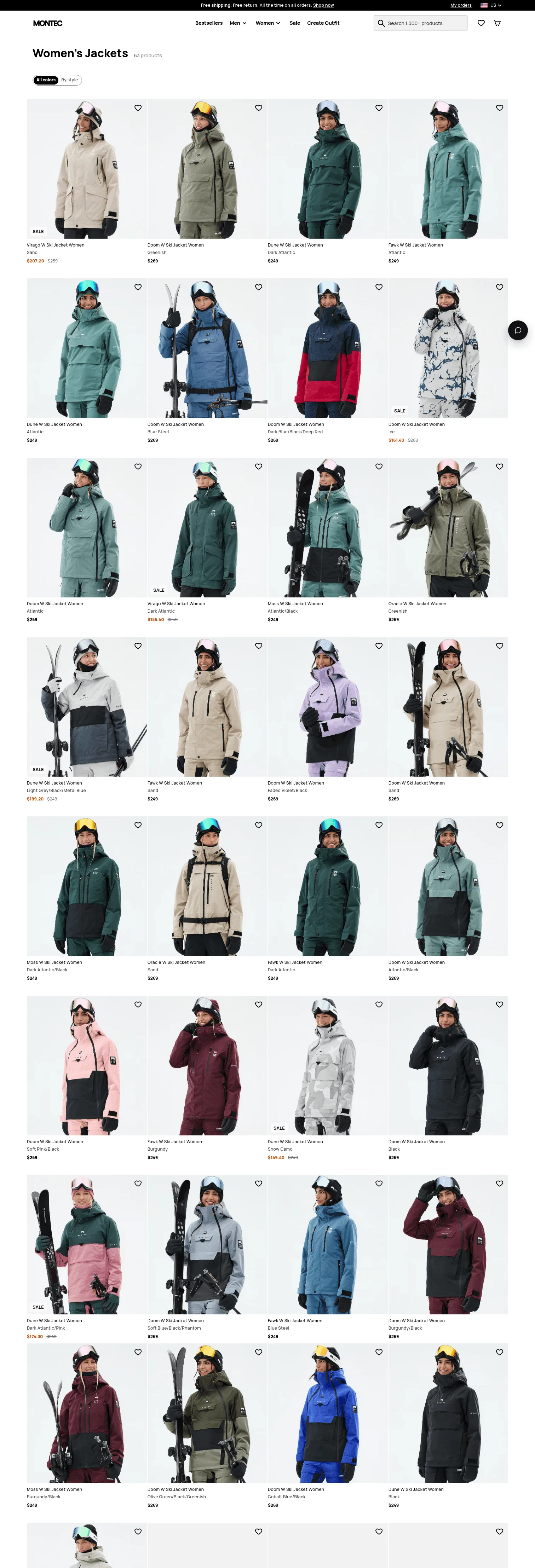 montecwear.com/womens-jackets on desktop, full screenshot